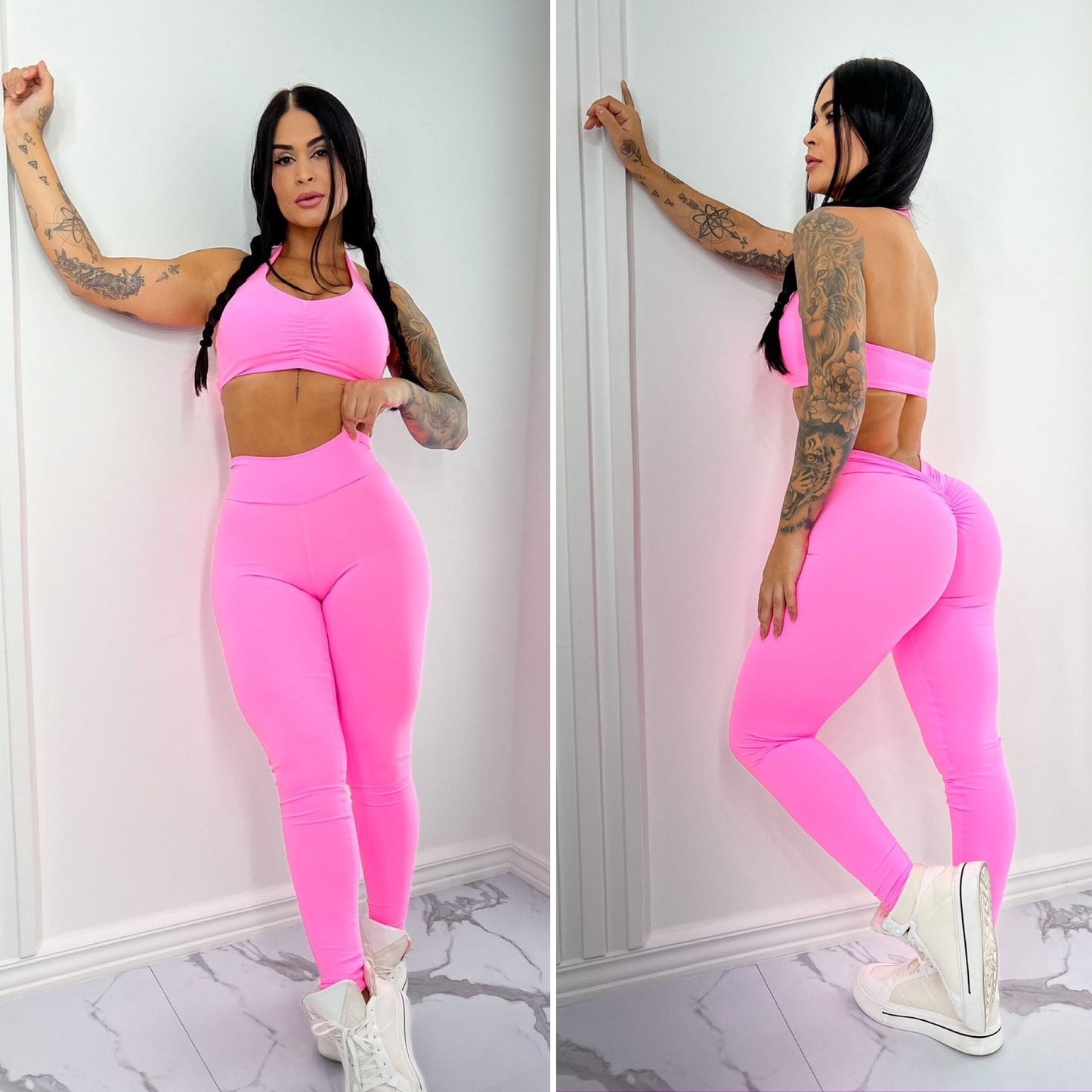V SCRUNCH BABY PINK LEGGINGS