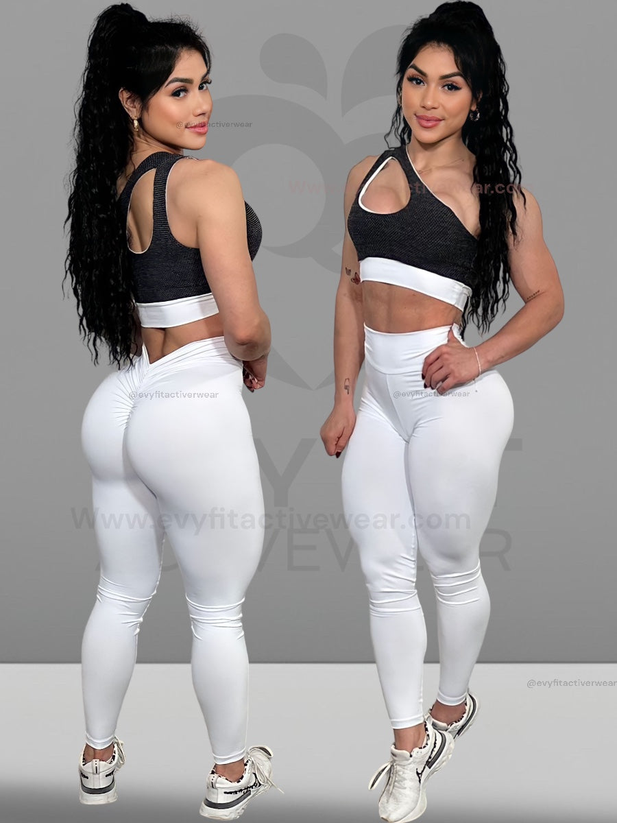 V SCRUNCH LEGGINGS AND TOP SET WHITE