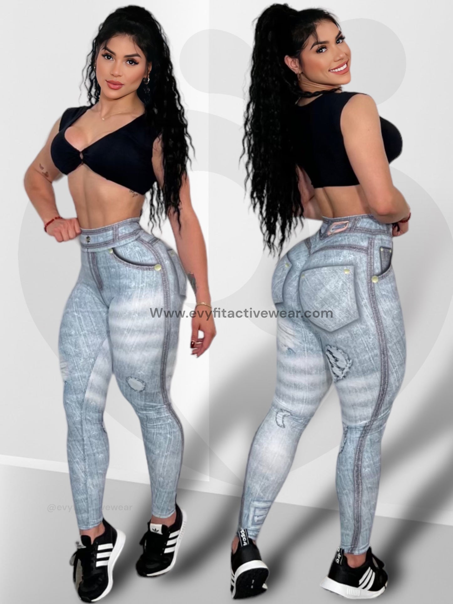 GRAY FAKE JEANS LEGGINGS