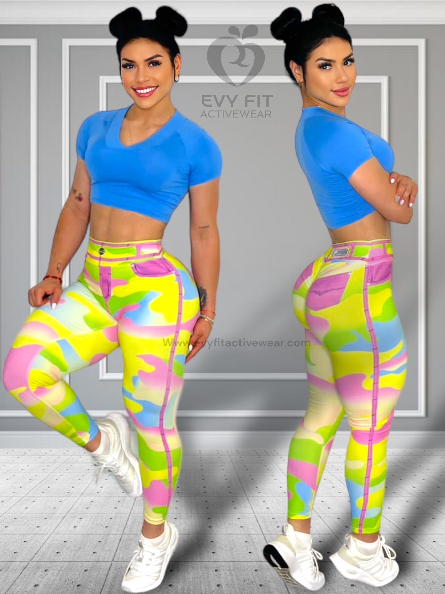 CAMO MULTICOLOR FAKE JEANS LEGGINGS