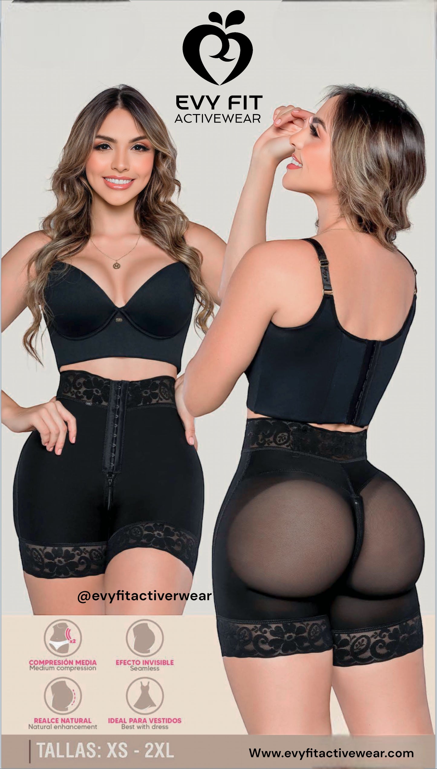 SHORT EFECTO INVISIBLE NEGRO CON BROCHES
