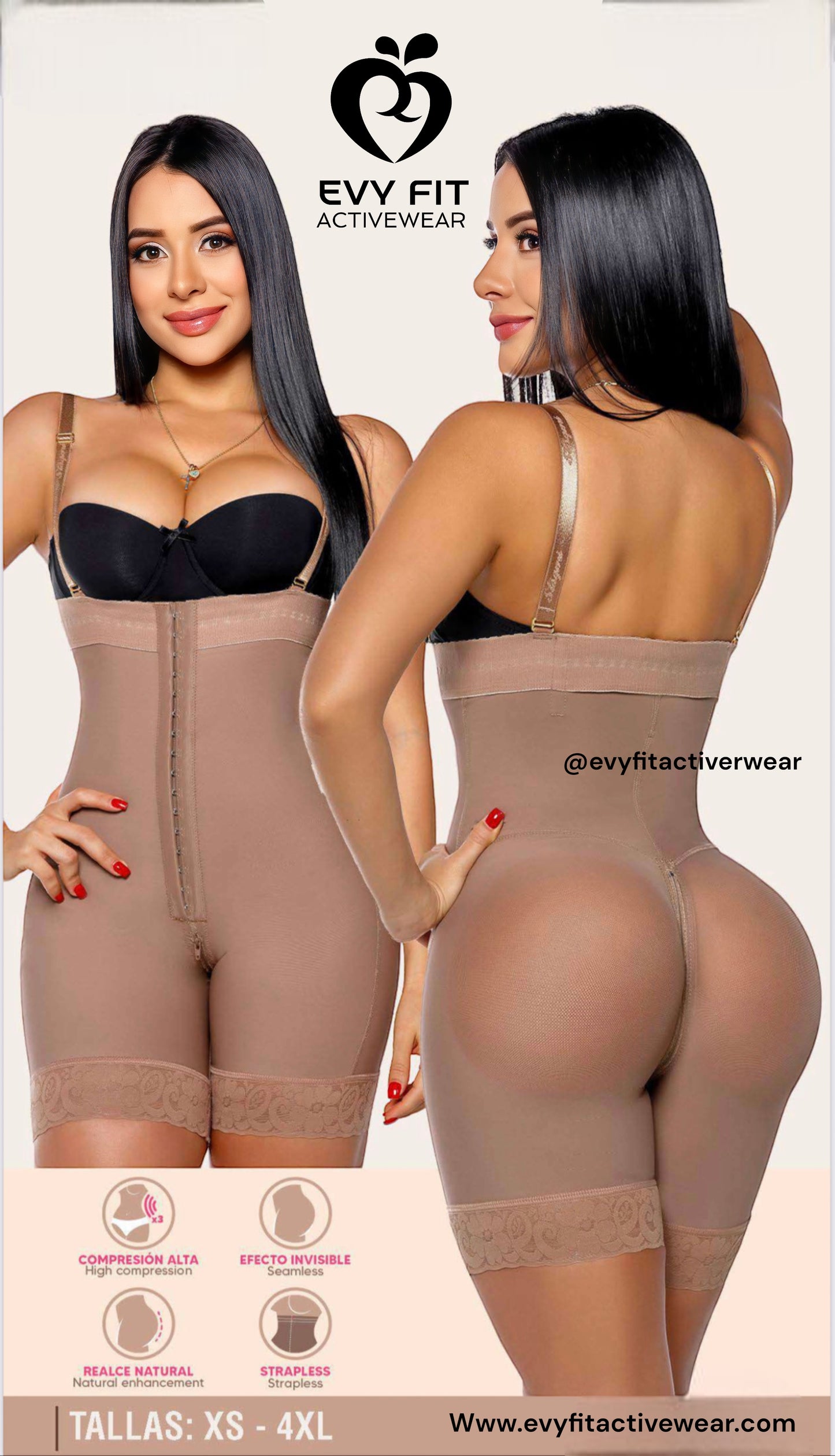 FAJA INVISIBLE COCOA STRAPLESS MEDIA PIERNA CON BROCHES