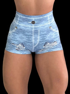 Light blue FAKE JEANS SHORTS