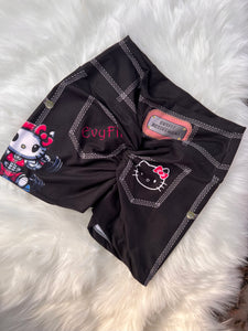 HELLO KITTY BLACK SHORTS FAKE JEANS STYLE