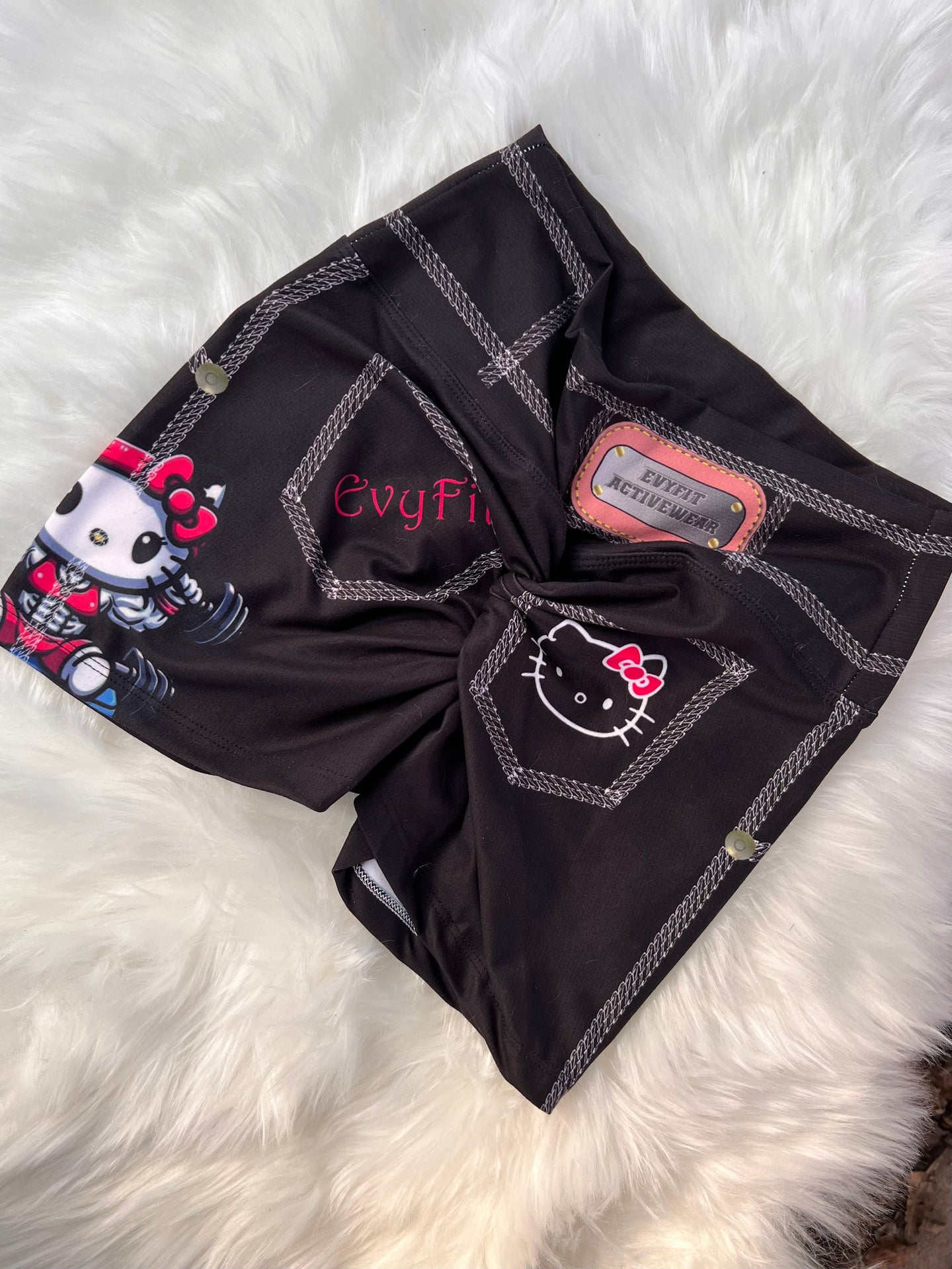 HELLO KITTY BLACK SHORTS FAKE JEANS STYLE