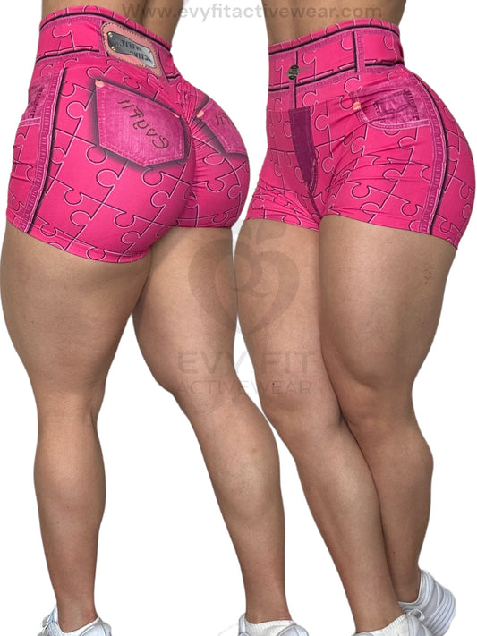 PUZZLE PINK SHORTS (FAKE JEANS STYLE)