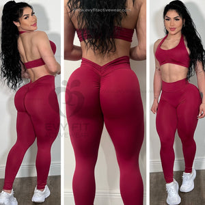 V SCRUNCH WINE CHERRY LEGGINGS