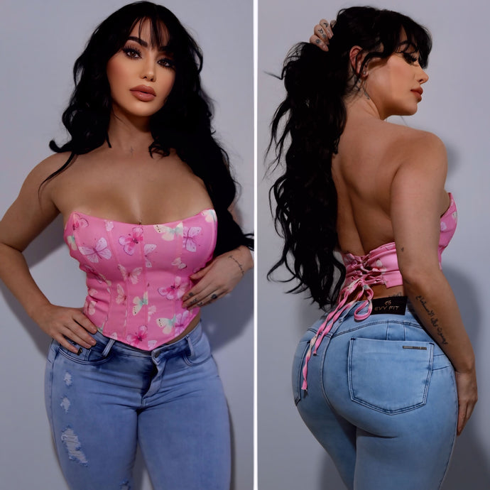 CORSET TOP BUTERFLY PINK