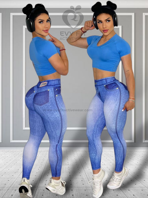 BLUE FAKE JEANS LEGGINGS