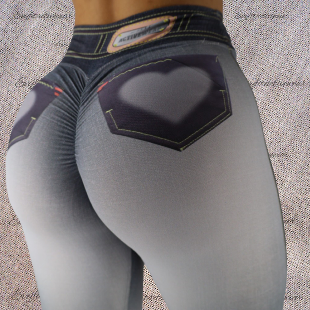 BLACK HEART FAKE JEANS LEGGINGS SEAMLESS FRONT