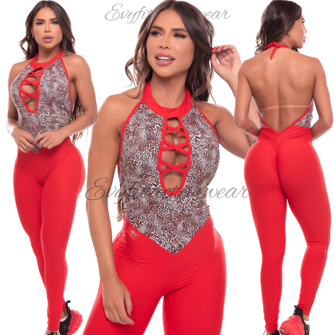 CHEETHA BROWN MATCHIN RED JUMPSUIT SEAMLESS FRONT